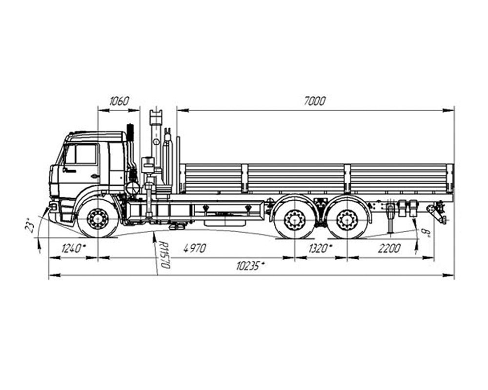 Бортовой КАМАЗ 65115-3094-48 с КМУ FASSI F215A 0.22 габаритный чертеж