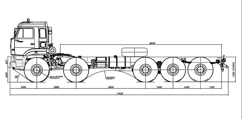 Шасси КАМАЗ 7330-3198-47(RT) габаритный чертеж